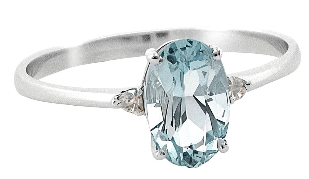 没有保留价 - 戒指 - 18K包金 白金 海蓝宝石 - 钻石 #3.2