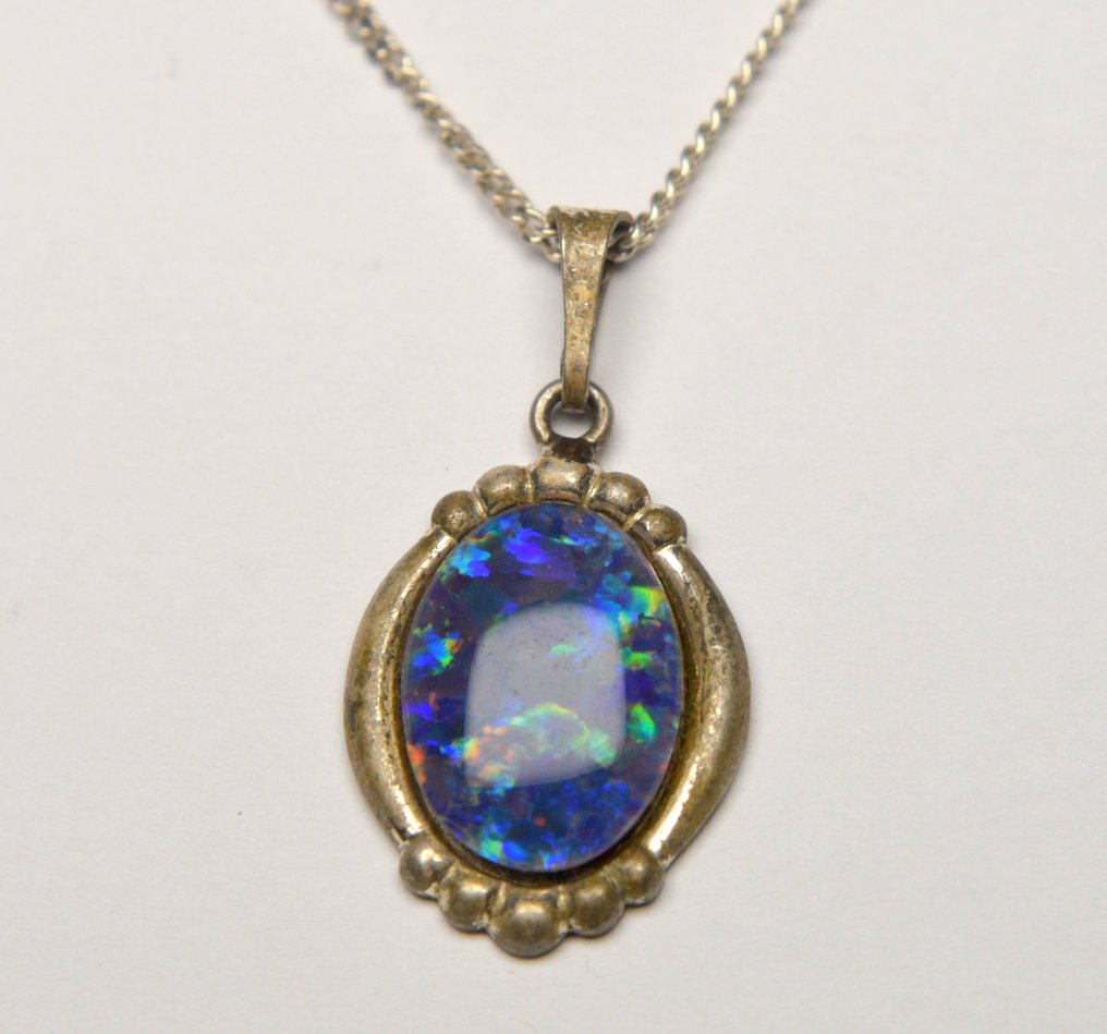 蛋白石 - 835/925 银 - 頸鏈 #1.0