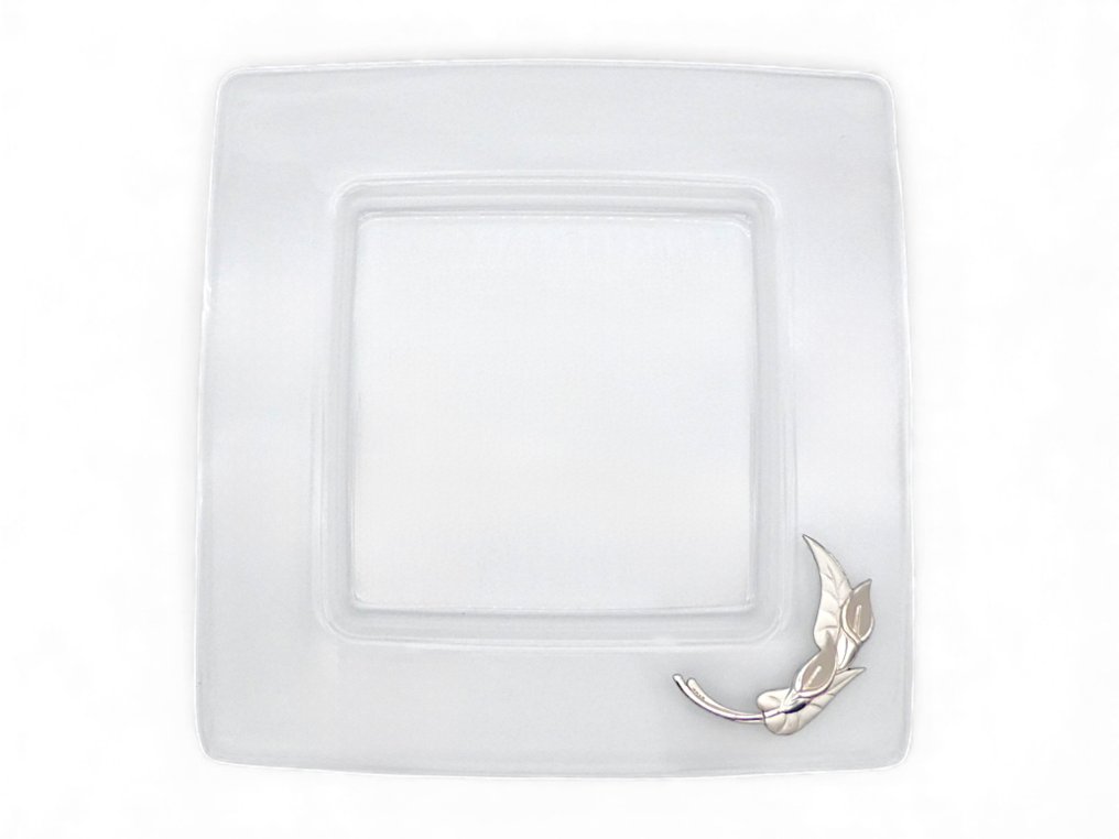 Sheratonn - Dessertservies (4) - Piatto da Portata con Dettaglio in Argento + Paletta per Torte, Coltello per Panettone & Pinze - Glas, zilverkleurig - RARE - vintage jaren 1970 #4.3