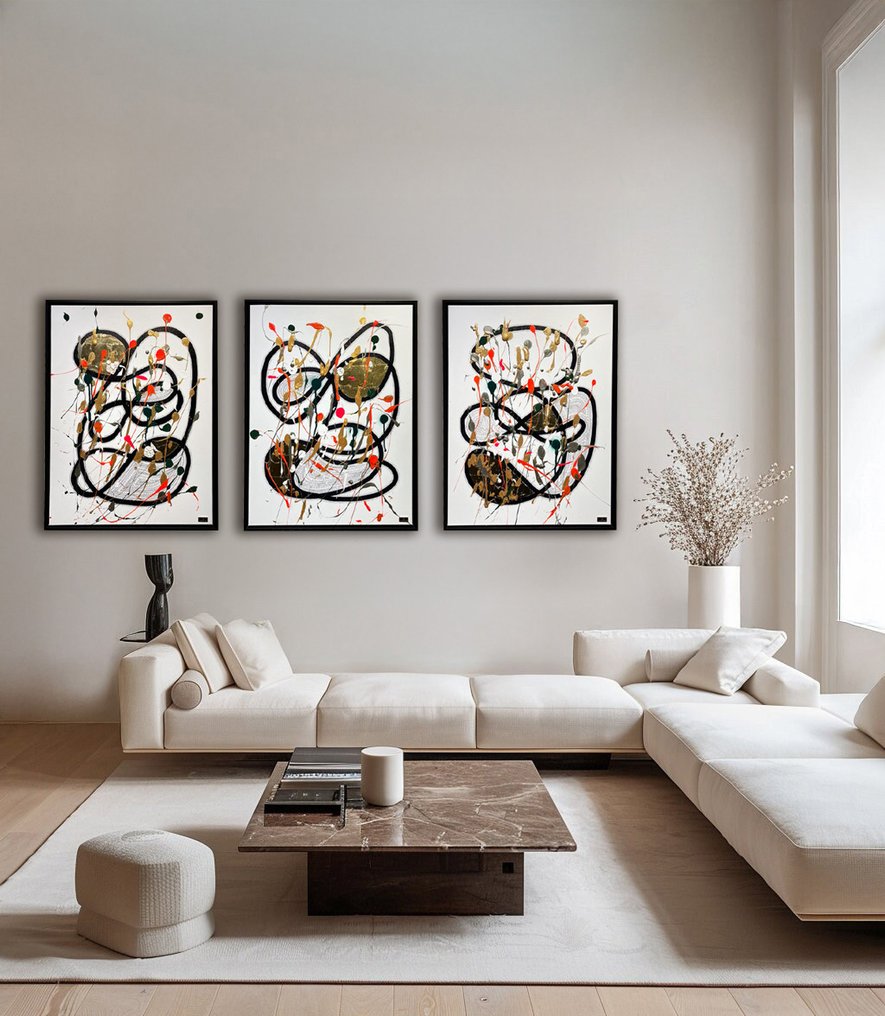 Swen Van der Sangen - Dancing Chaos 1/3 with 22krt Gold Leaf and Black Wood Frame #2.1