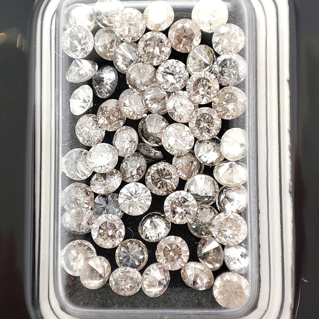 没有保留价 - 60 pcs 钻石  (天然色彩的)  - 4.02 ct - 圆形 - Fancy light 黄色 棕色 - I1 内含一级, SI1 微内含一级 - 以色列宝石中心（G.C.I.） #1.0