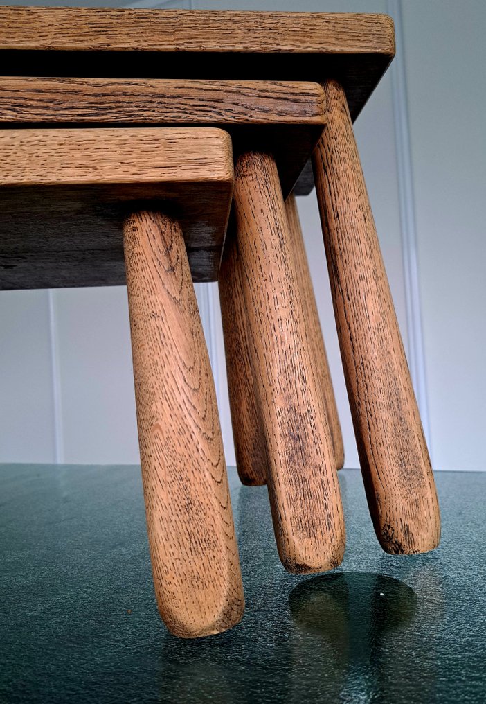 Tables gigognes - Chêne - Ensemble de trois tables d'appoint / tabourets #4.3