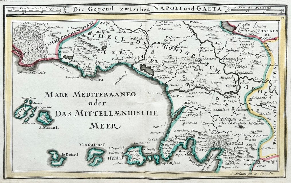 Italia - Napels, Gaeta; J. Stridbeck Jr. / G. Bodenehr - Die Gegend zwischen Napoli und Gaeta - 1701-1720 #1.0