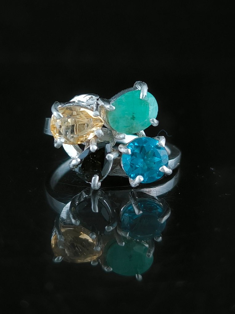 Smaragd - Silver - Amulettring - Zafiro, London Topacio #1.0