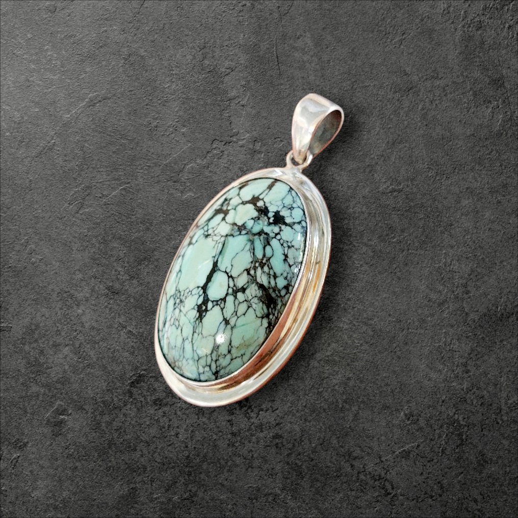 Variscite rara. Pendente in argento 925. 925. Pietra naturale non trattata. - Altezza: 5.5 cm - Larghezza: 3.2 cm- 20 g #4.3