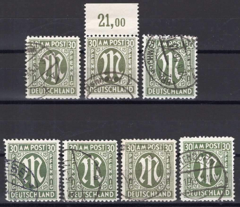 Συμμαχική Κατοχή - Γερμανία (Αμερικανική και βρετανική ζώνη) 1945 - Έλεγχος όλων των παραλλαγών των AM Post 30 λεπτών. - Michel 29 #1.0