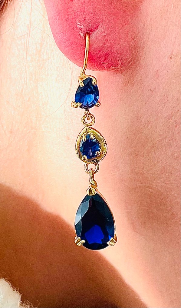 Senza prezzo di riserva - Orecchini - 9 kt Oro giallo, Argento Zaffiro #4.3