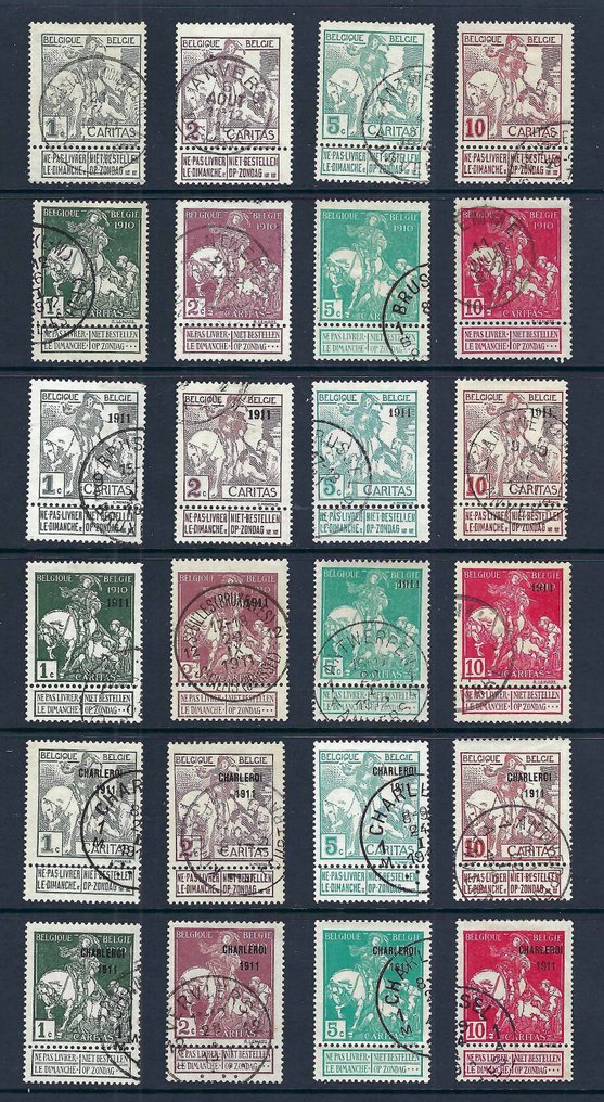 Belgia 1910/1911 - hele serien 'Caritas' - OBP/COB 84/107 #1.0