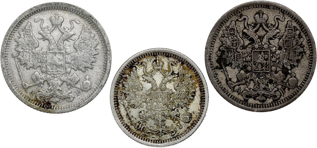 Russie. Lot of 3 coins: 10 & 15 Kopecks 1876/1905  (Sans prix de réserve) #1.0