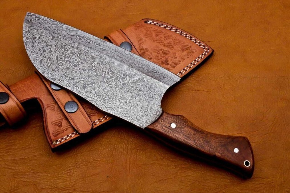 Chef Knife - 厨刀 - Kitchen knife set -  厨师刀 - 山羊皮, 蔷薇木 - 北美 - 手工塞尔维亚菜刀 #1.0