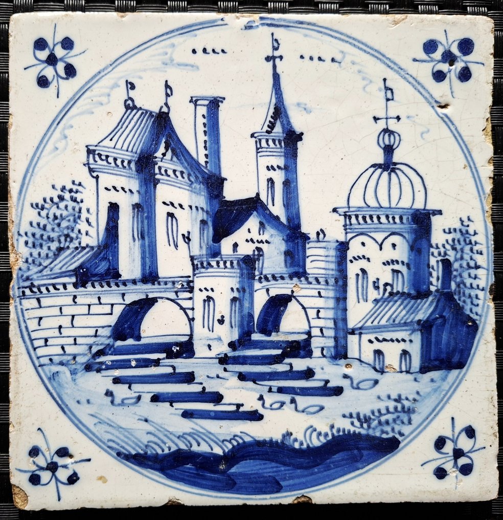  Tile - Antique Delft blue tile with castle. - 1600-1650  #2.1