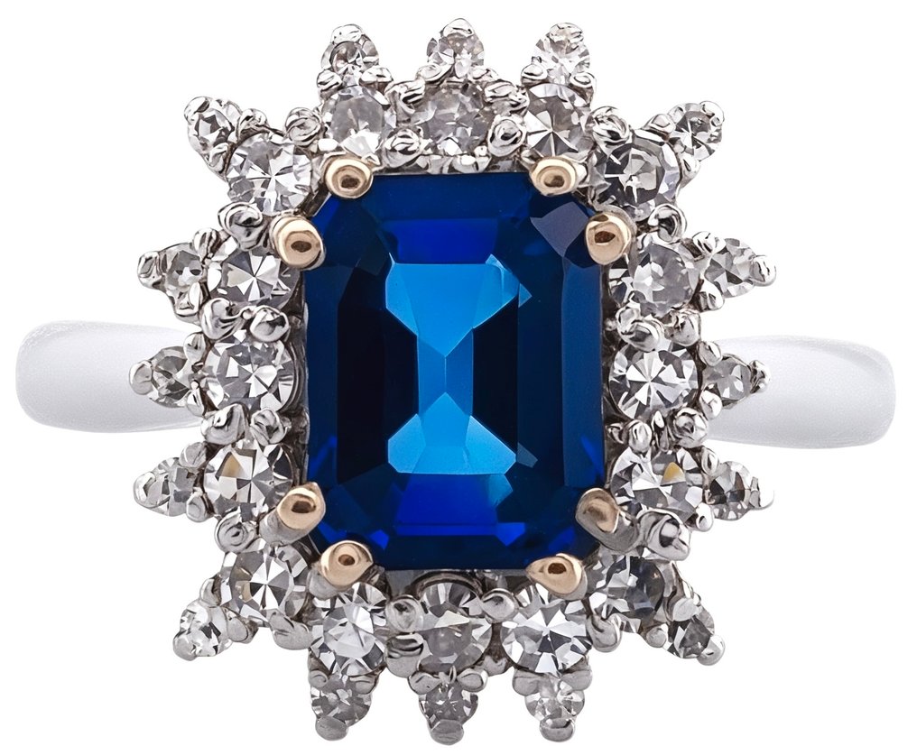 Ring - 18 kraat Hvidguld Safir - Diamant #1.0