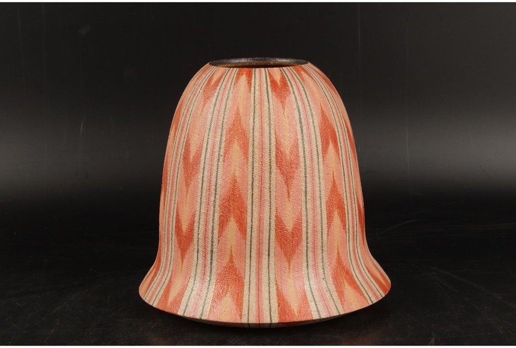 红色漆绘伊卡特图案罐，附原签名盒子 - 陶瓷 - 福野道隆 Fukuno Michitaka - 日本 - 1900-2000 #1.0