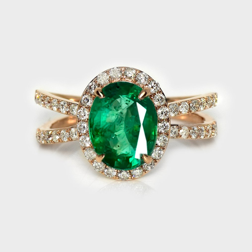 χωρίς τιμή ασφαλείας - Δαχτυλίδι - 14 καράτια HRD 2.24 καρατίων έντονο πράσινο, Ροζ χρυσό -  2.83ct. tw. Σμαράγδι - Διαμάντι #1.0