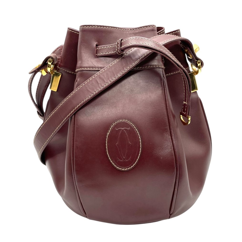 Cartier - Must de Cartier Drawstring Bucket Shoulder Bag Large Logo Leather - Shoulder bag #1.0