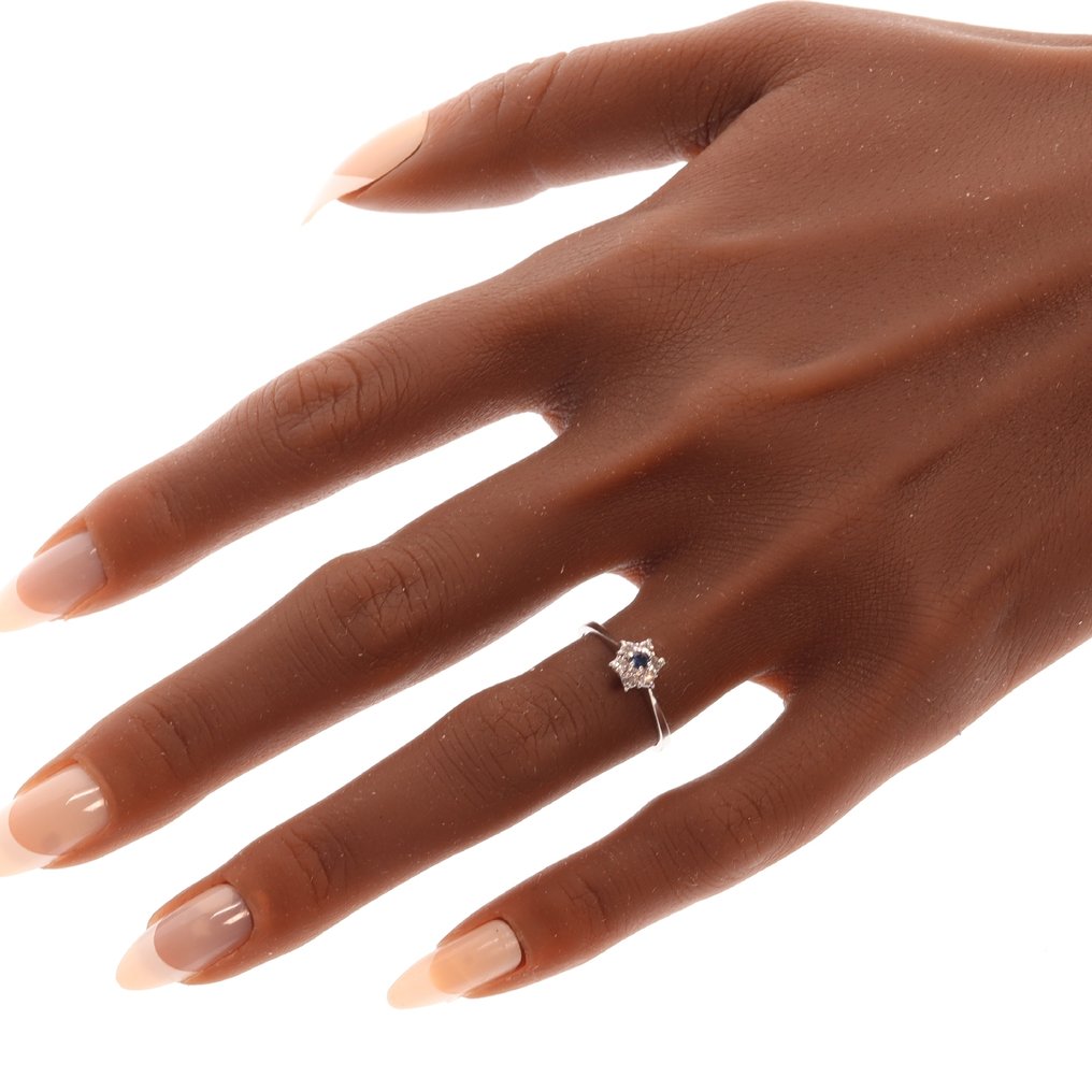 χωρίς τιμή ασφαλείας - Δαχτυλίδι - 18 καράτια Λευκός χρυσός -  0.16ct. tw. Διαμάντι (Φυσικό)  - Ζαφείρι - Κλασικό 1980 #1.0