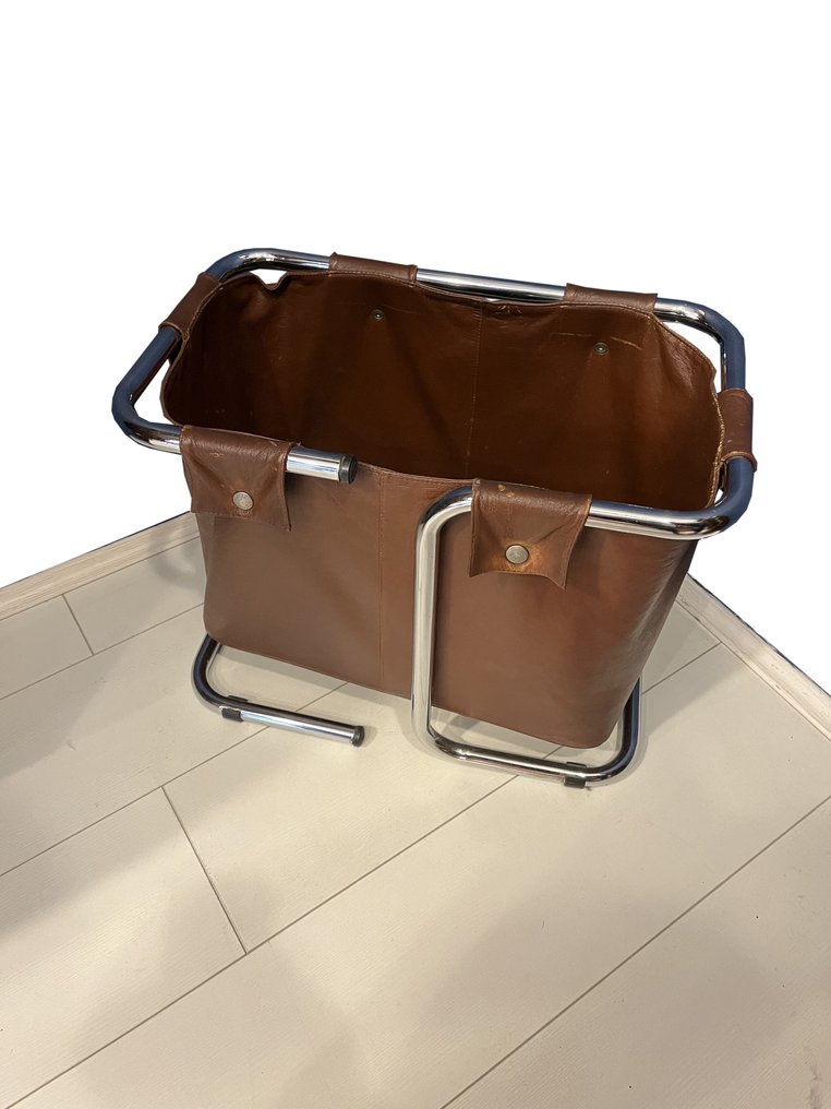 Καλάθι - Δέρμα, Χρώμιο, Μέταλλο - Θήκη αντικειμένων, δεκαετία του 1970 #4.3