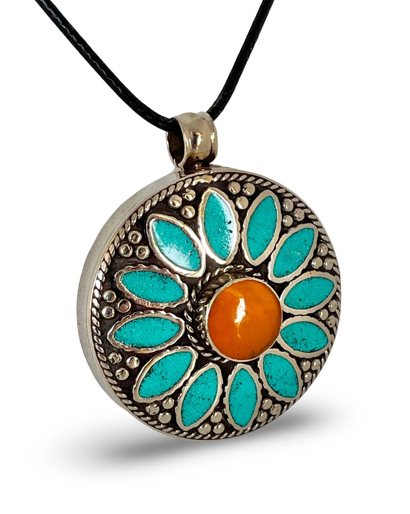 - Tibet Silver - Turquoise - Coral - Pendant #4.3