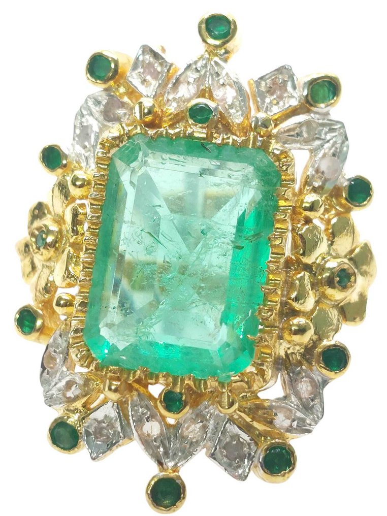 没有保留价 - 戒指 - 9 kt. 银, 黄金 祖母绿 - 混合宝石 #1.0