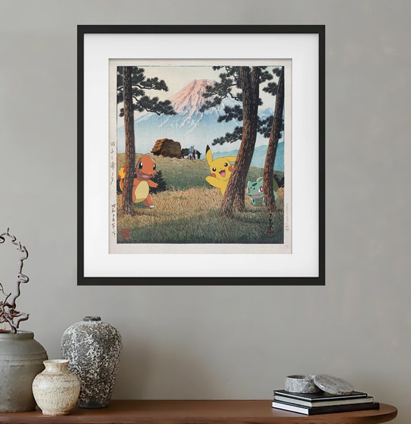 Kodo88 Giclée - Pikachu, Charmander & Bulbasaur: Evening at Tago Bay 田子の浦の夕暮 – Limited Edition (7/10) – Hand Signed #2.1