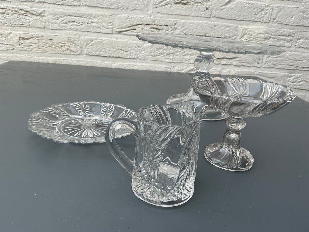 Val Saint Lambert - René Delvenne - Σερβίτσιο επιδορπίου (4) - Bambous & Etoilles - Κρύσταλλο - Αρ Νουβό van VSL #1.0