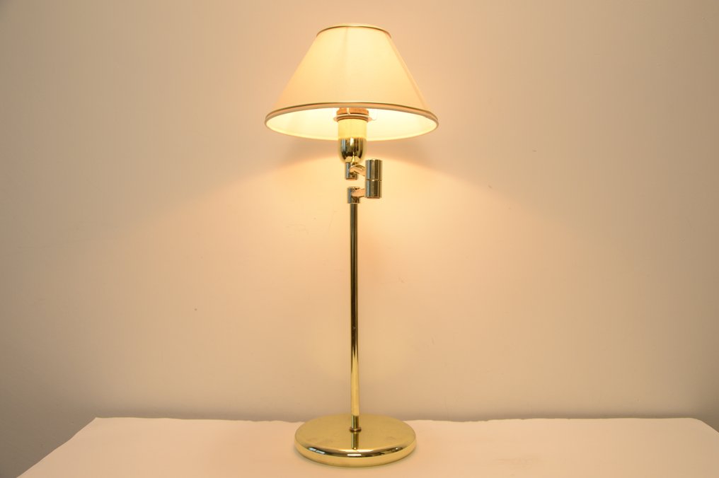 Lampe de bureau - Lampe de table/bureau classique avec bras pivotant - Laiton, Lin, Métal #1.0