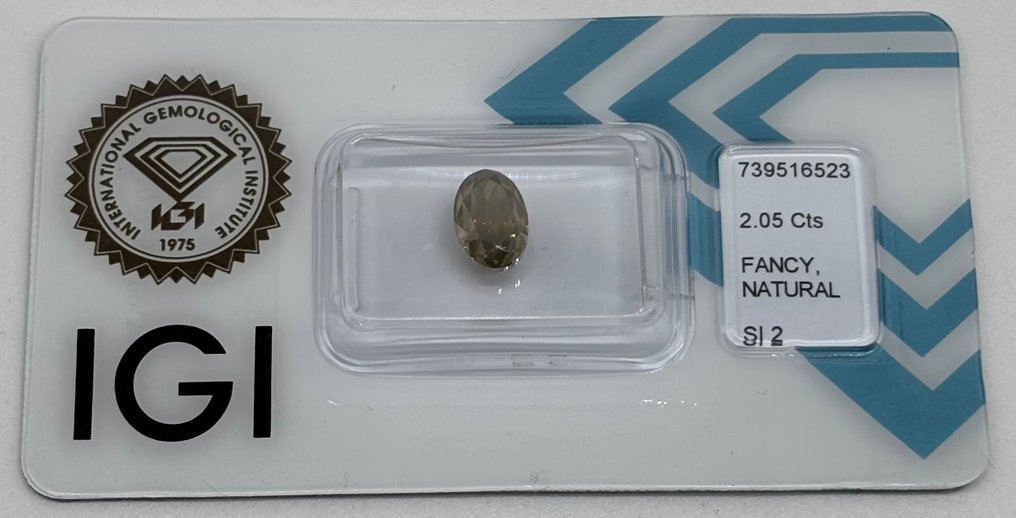 Nincs minimálár - 1 pcs Gyémánt  (Természetes színű)  - 2.05 ct - Ovális - Fancy deep Szürkés, Zöldes Sárga - SI2 - Nemzetközi Gemmológiai Intézet (IGI) #1.0