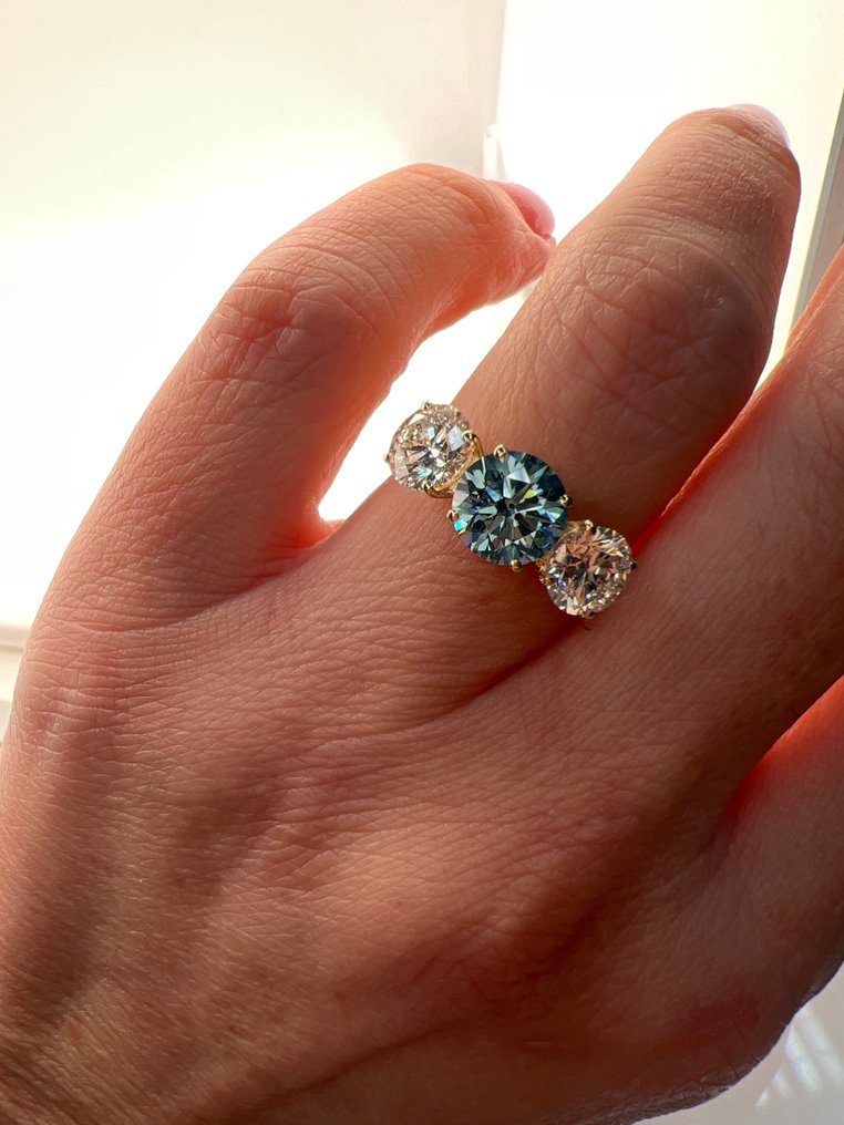 χωρίς τιμή ασφαλείας - Δαχτυλίδι - 14 καράτια Κίτρινο χρυσό -  3.84ct. tw. Μπλε Διαμάντι (Διαμάντια εργαστηριακής καλλιέργειας με φανταχτερά χρώματα) - Διαμάντι #4.3