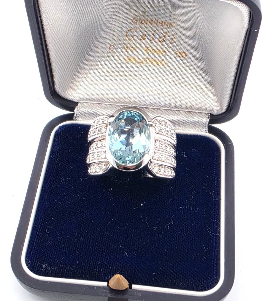 Δαχτυλίδι - 18 καράτια Λευκός χρυσός -  7.80ct. tw. Ακουαμαρίνης - Διαμάντι #2.1
