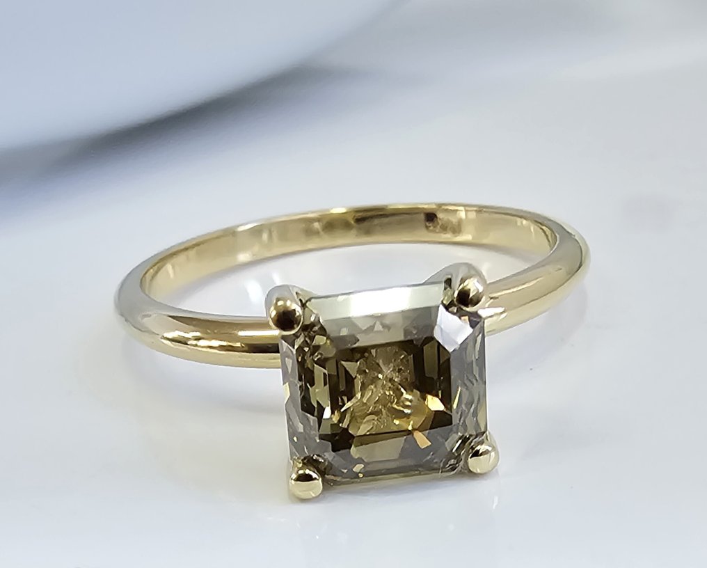 χωρίς τιμή ασφαλείας - Δαχτυλίδι - 14 καράτια Κίτρινο χρυσό -  2.03ct. tw. Διαμάντι (Φυσικό) - Διαμάντι - Πολύχρωμο βαθύ κίτρινο καφέ #1.0