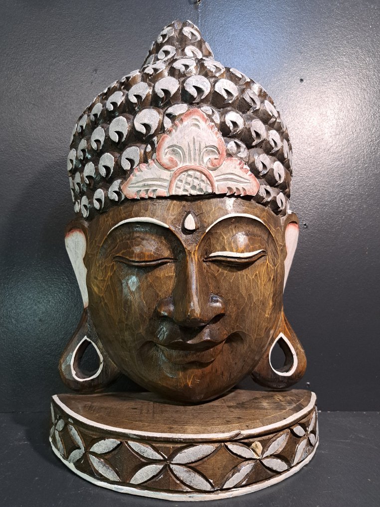 Boeddha masker op voetstuk - Estátua - Indonésia (Sem preço de reserva) #2.1