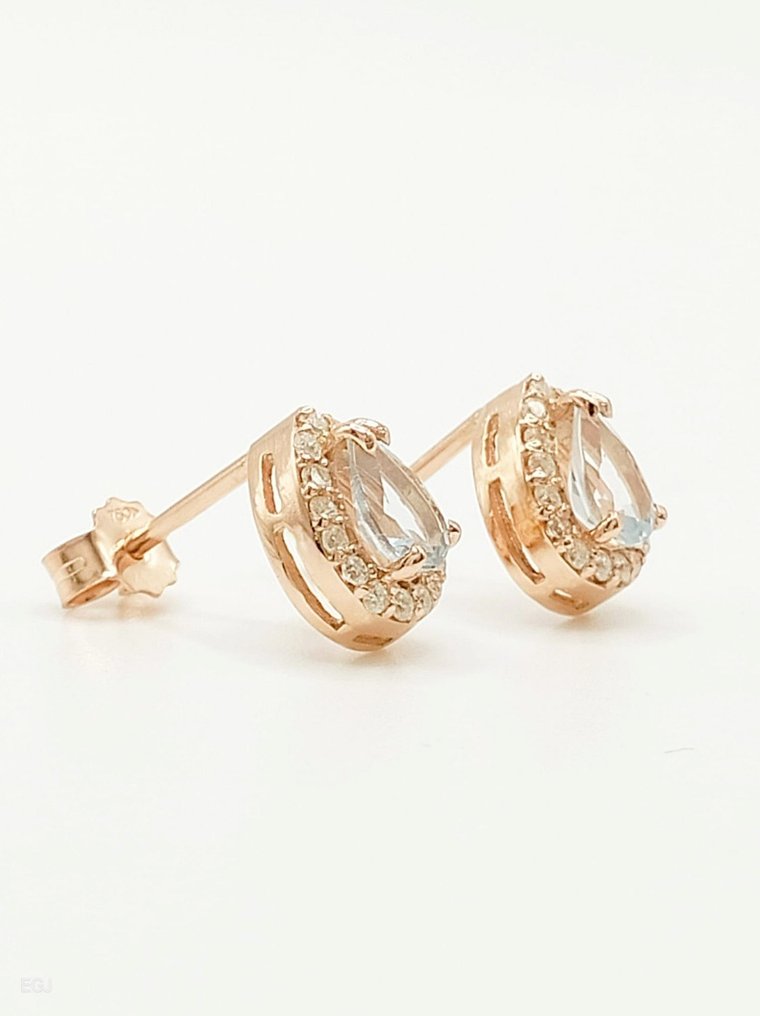 耳环 - 18K包金 玫瑰金 -  2.20ct. tw. 海蓝宝石 - 钻石 - 自然的 #2.1