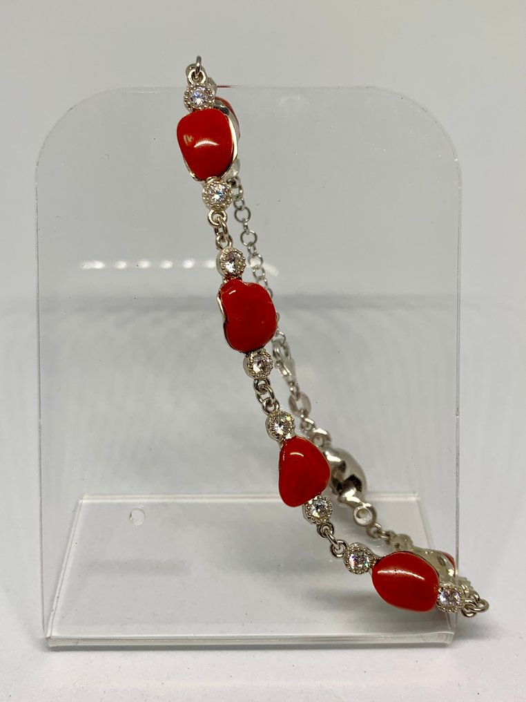 血珊瑚 - 银 - 手镯 - 珊瑚手链 #1.0