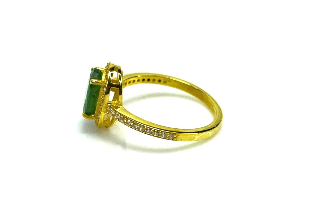 χωρίς τιμή ασφαλείας - Statement δαχτυλίδι Ασημί -  2.10ct. tw. Σμαράγδι - Τοπάζιο - Ανθρακωμένος Σκουλαρίκι #2.1