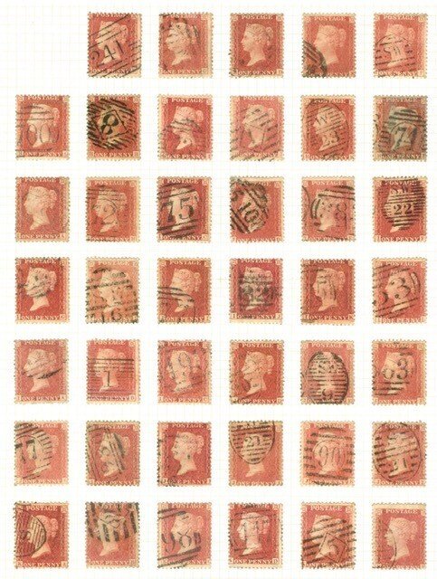 Marea Britanie 1856 - SG 38/41 - 1d 'Stars' reconstruction sheets on 6 pages. 240 letters, 1 missing 'HA #3.2