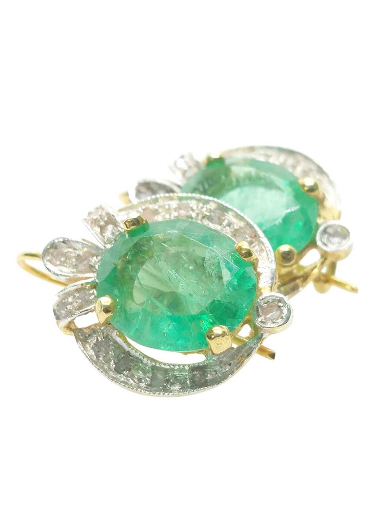 没有保留价 - 耳环 - 9 kt. 银, 黄金 祖母绿 - 钻石 #3.2