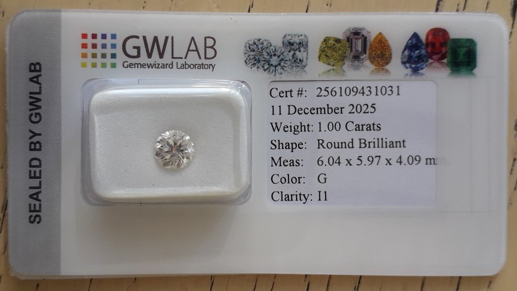 沒有保留價 - 1 pcs 鑽石  (天然)  - 1.00 ct - 圓形 - G - I1 - Gemewizard Gemological Laboratory (GWLab) #3.2