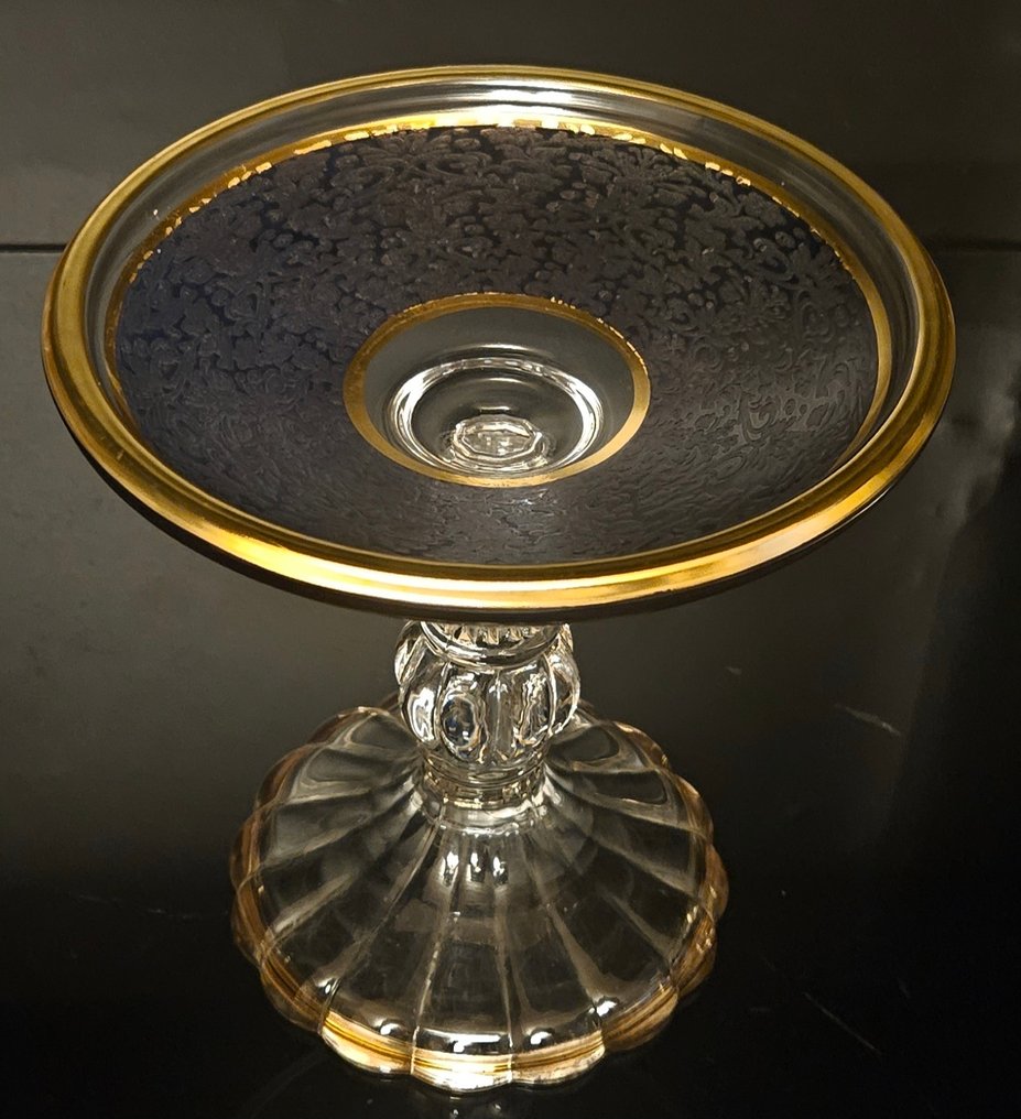 antica cristalleria italiana - 蛋糕架 - 奢华蓝色蛋糕架，全手工制作，金色 - 金色, 水晶 #1.0