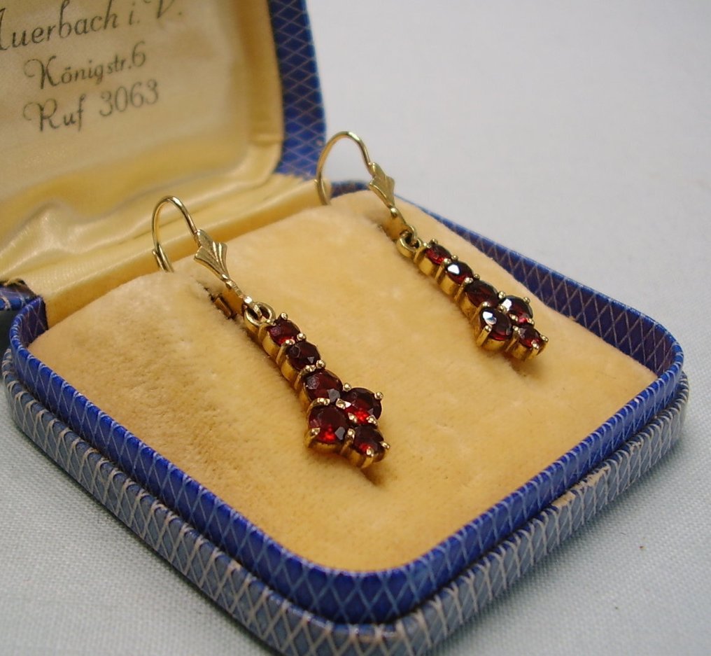 没有保留价 - 耳环 - 8K包金 黄金 -  3.00ct. tw. 石榴石 - 1890/1900年左右的波希米亚 #1.0