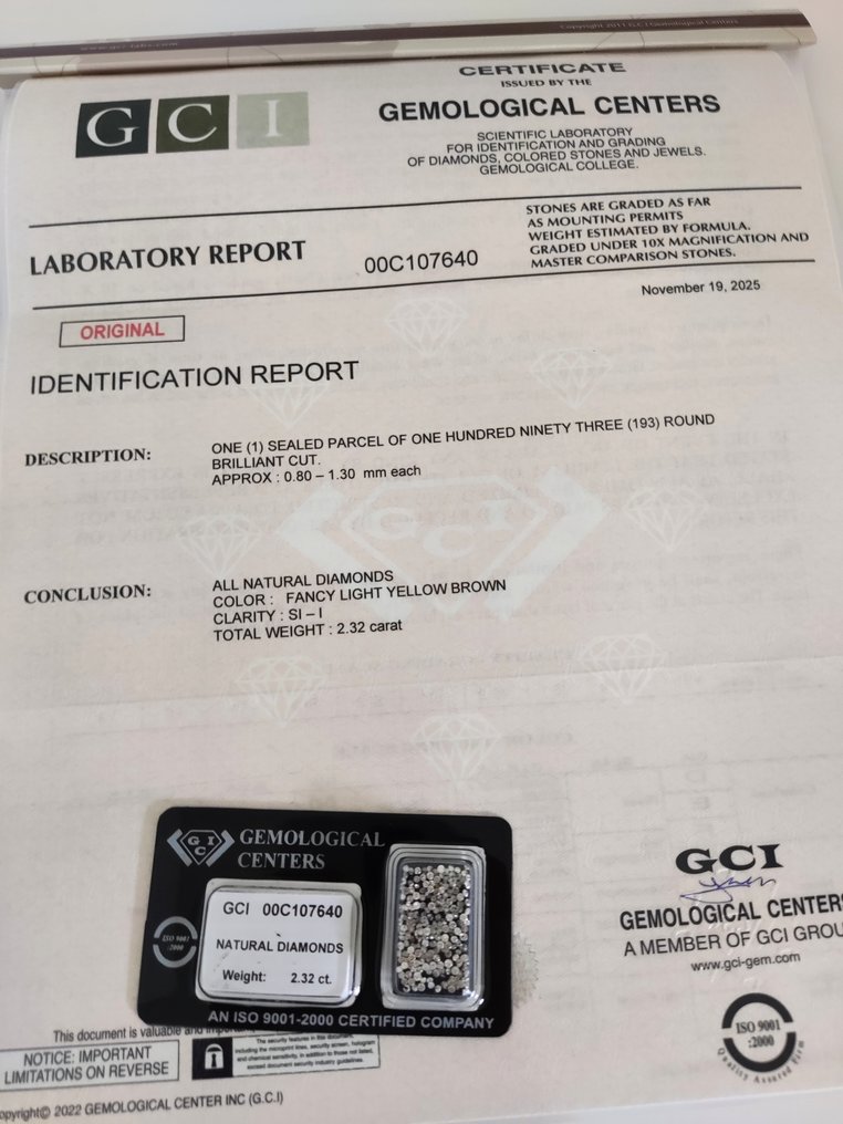 No reserve price - 193 pcs Diamond (Natural coloured) - 2.32 ct - Round - Fancy light Yellow Brown - I1, SI1 - Gemmological Centre Israel (G.C.I.) #1.0