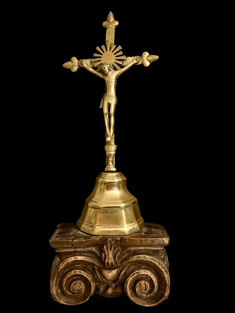  (十字架状)耶稣受难像 - 黄铜色, 木 - 1850-1900 - 43 厘米  #1.0