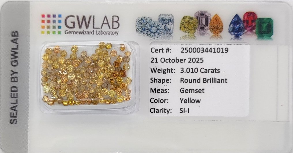 没有保留价 - 112 pcs 钻石 (天然色彩的) - 3.01 ct - 圆形 混合色彩 - I1 内含一级, SI1 微内含一级 - Gemewizard宝石实验室(GWLab) #1.0