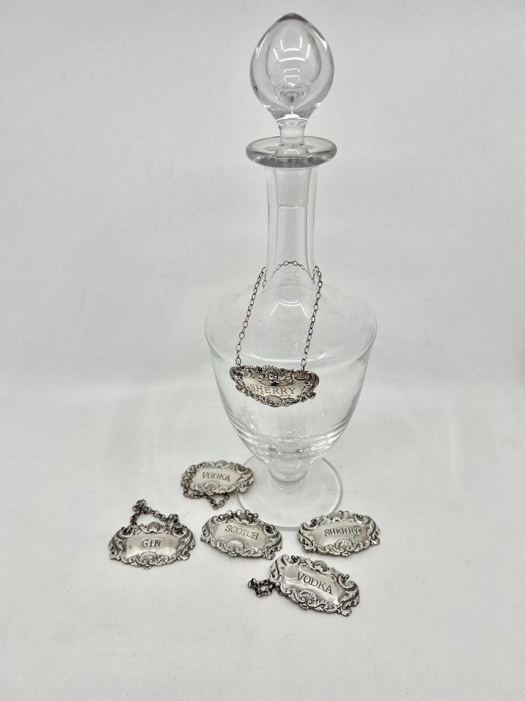 Ετικέτες ασημένιου κανάτα. - Ετικέτα (7) - Βότκα, Τζιν, Σκωτσέζικο, Σακίρι, Βότκα - .925 silver #1.0