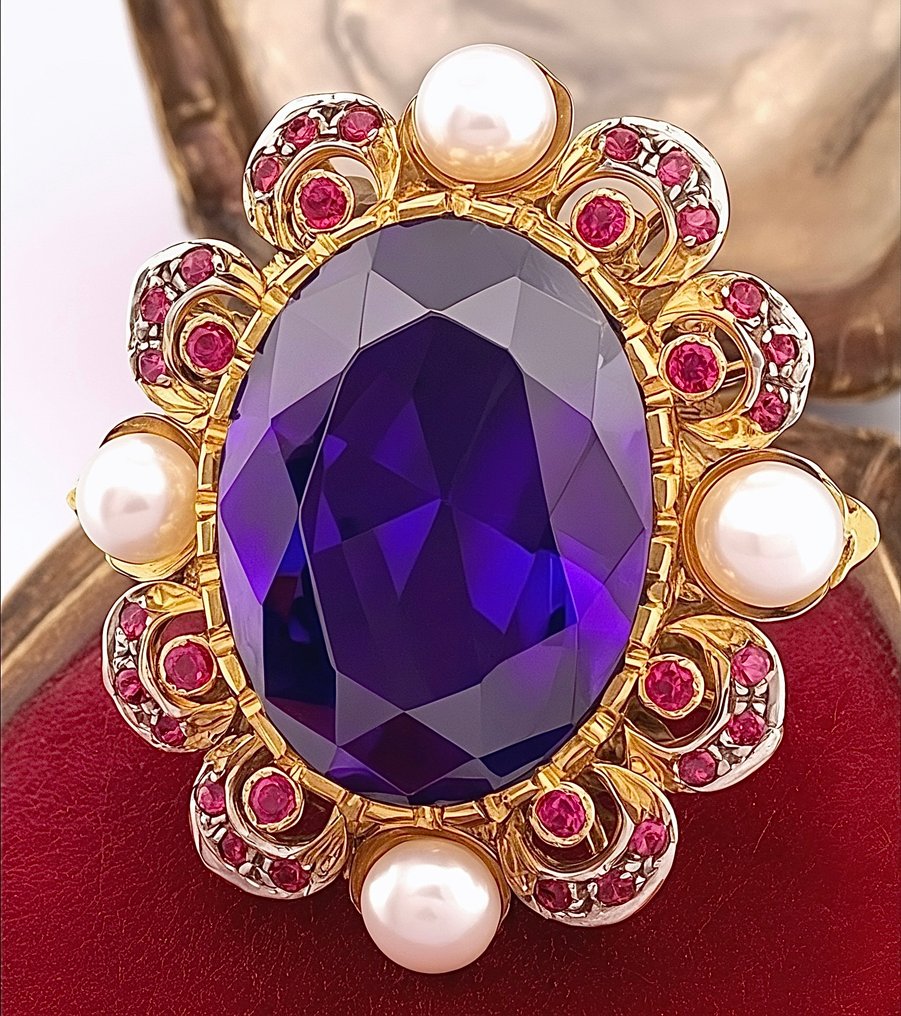 没有保留价 - 戒指 - 9 kt. 黄金, 银 紫水晶 - 红宝石 #2.1