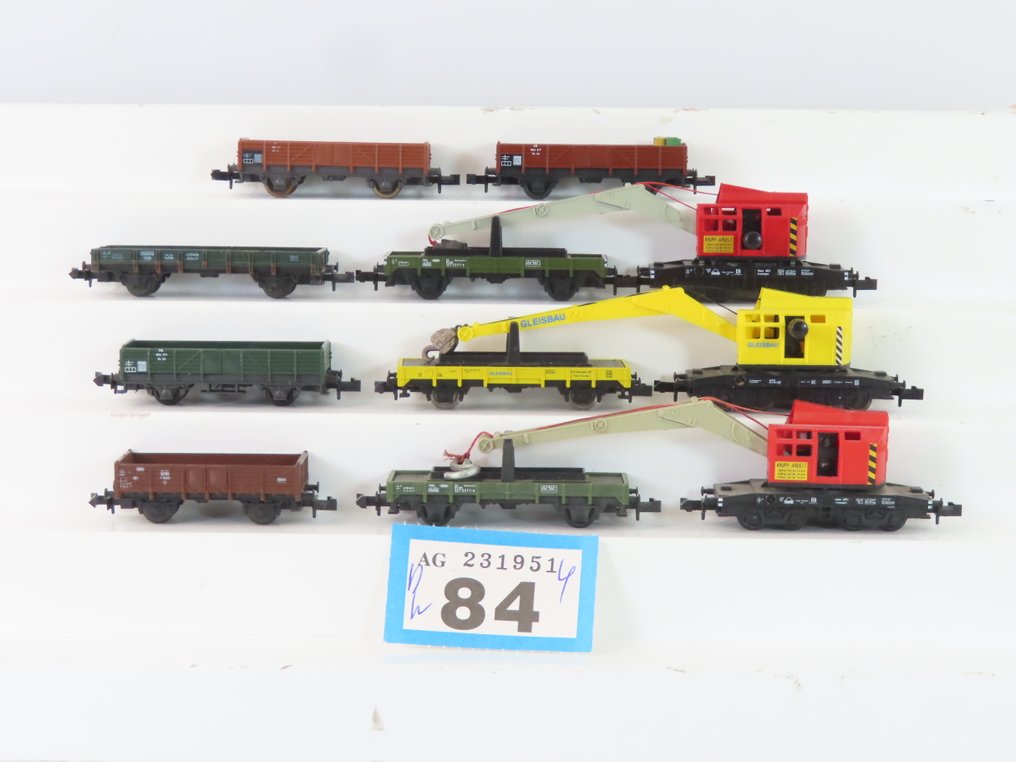 Minitrix N - 51 3590 00/uit set 11466 - Τρένο μοντελισμού μεταφοράς εμπορευμάτων (9) - 3 σετ διπλού γερανού με 2 τμήματα, 4-άξονες γερανός με 2-άξονη υποστήριξη, και 3 σετ διπλού άξονα - DB #2.1