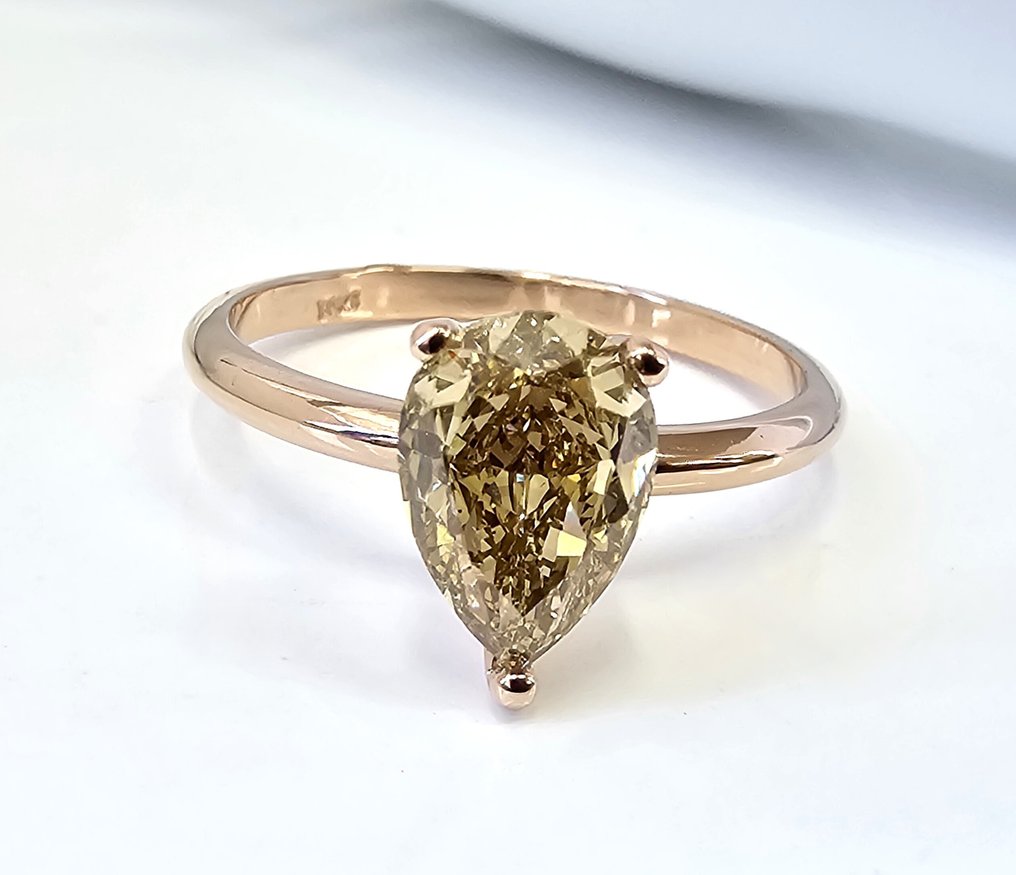 Ei pohjahintaa - Sormus - 14 kt. Ruusukulta -  1.71ct. tw. Timantti (Luonnollinen) - Timantti - Fancy Intens Brown Yellow #3.2