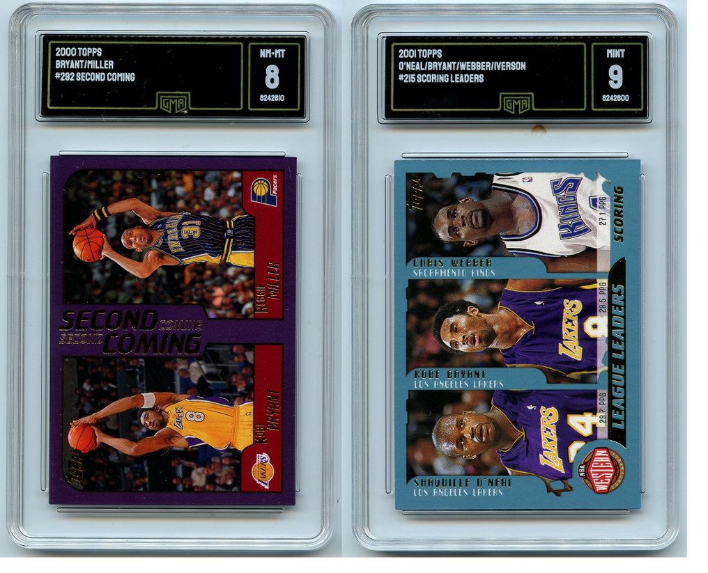 Topps Lot - 2000 Bryant/Miller - Second Coming GMA 8 & 2001 O'Neal/Kobe/iverson... GMA 9 Kobe Bryant - 2 Card - Mint (M) #1.0