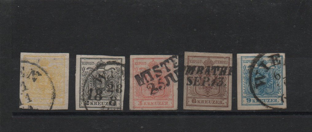 Austria 1854/1854 - Coat of arms issue on machine paper, first issue, stamped in Austria. - Katalognummer 1M-5M #1.0