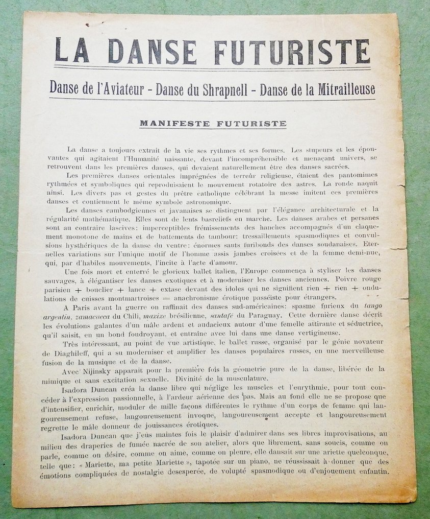 F.T. Marinetti - La Danse Futuriste; Danse de l'Aviareur, du Shrapnell, de la Mittrailleuse; Manifeste Futuriste - 1917 #1.0