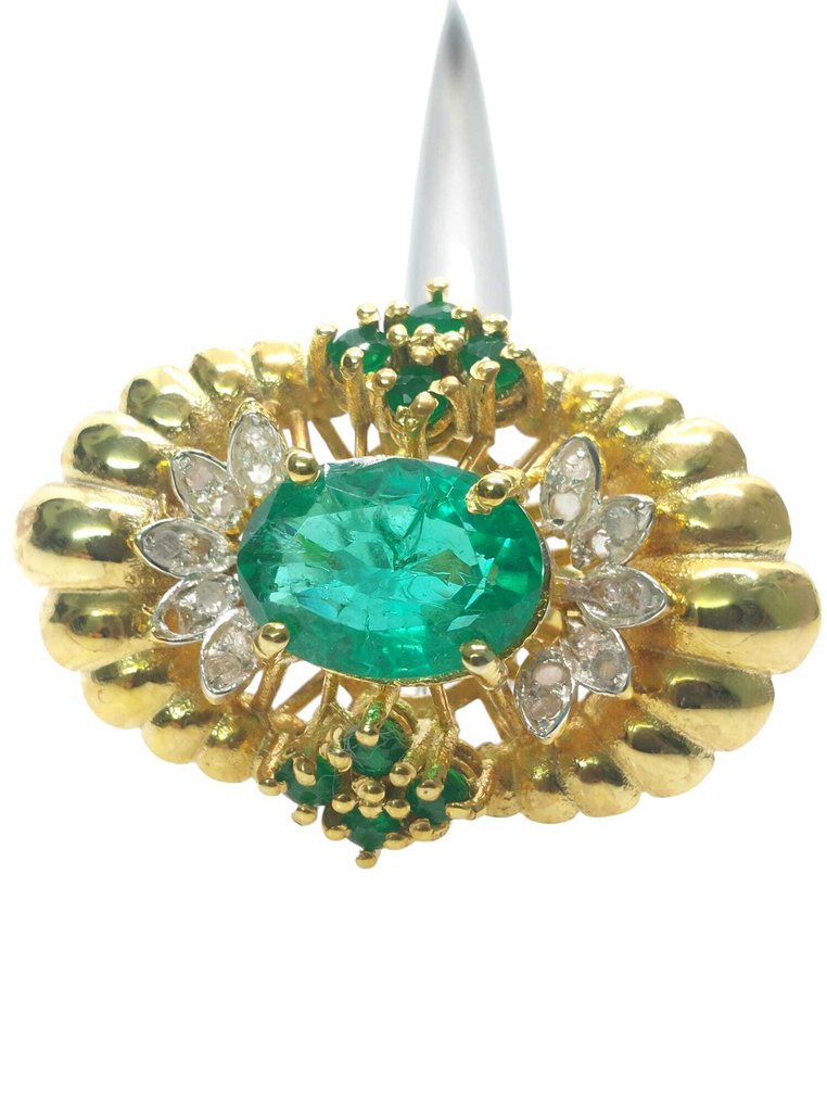 没有保留价 - 戒指 - 9 kt. 银, 黄金 祖母绿 - 混合宝石 #1.0